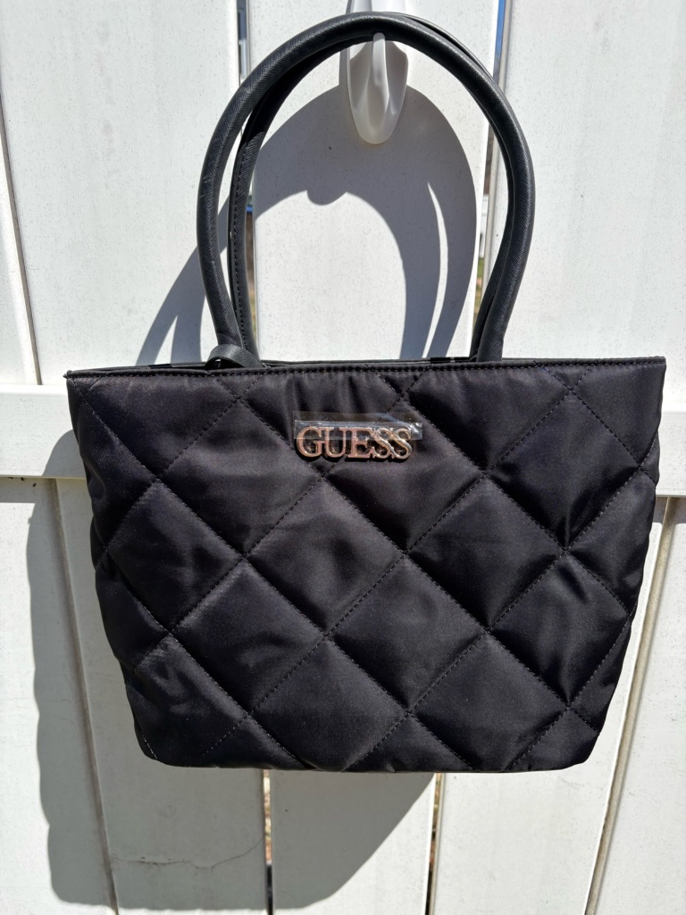 GUESS Black Quilted Tote with Gold Logo